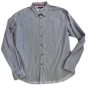Ted Baker Mens Striped Floral trim Button Down Shirt Sz 8 XXL Preppy Office